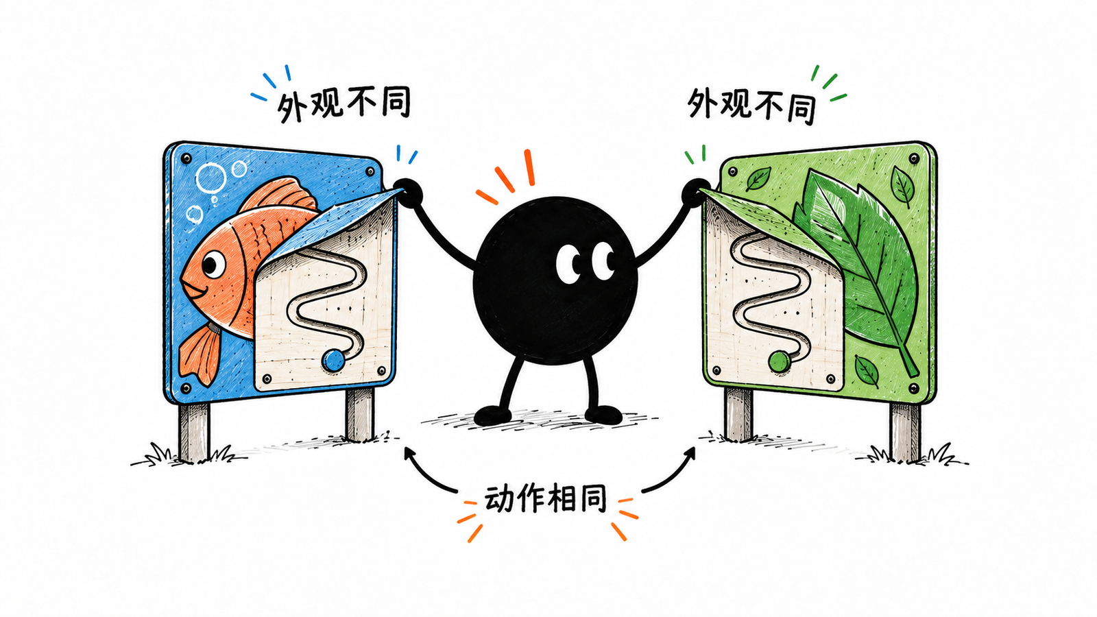 小黑揭开两块不同外观面板的外衣,下面都是同一条手指路径