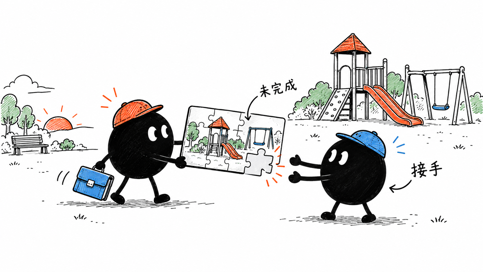 下班小黑把仍有缺口的任务拼图交给接班小黑,缺口清楚可见