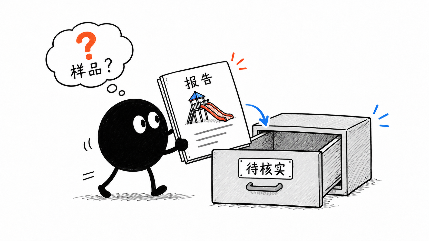 小黑把缺少样品对应信息的报告放进待核实抽屉