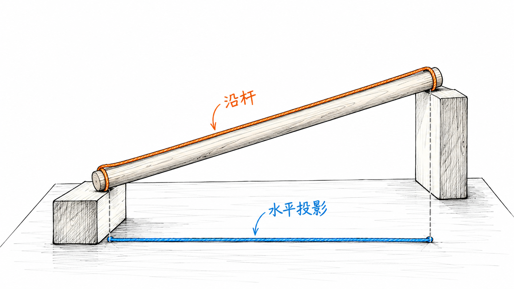 同一斜杆的长度与投影是不同方向的量