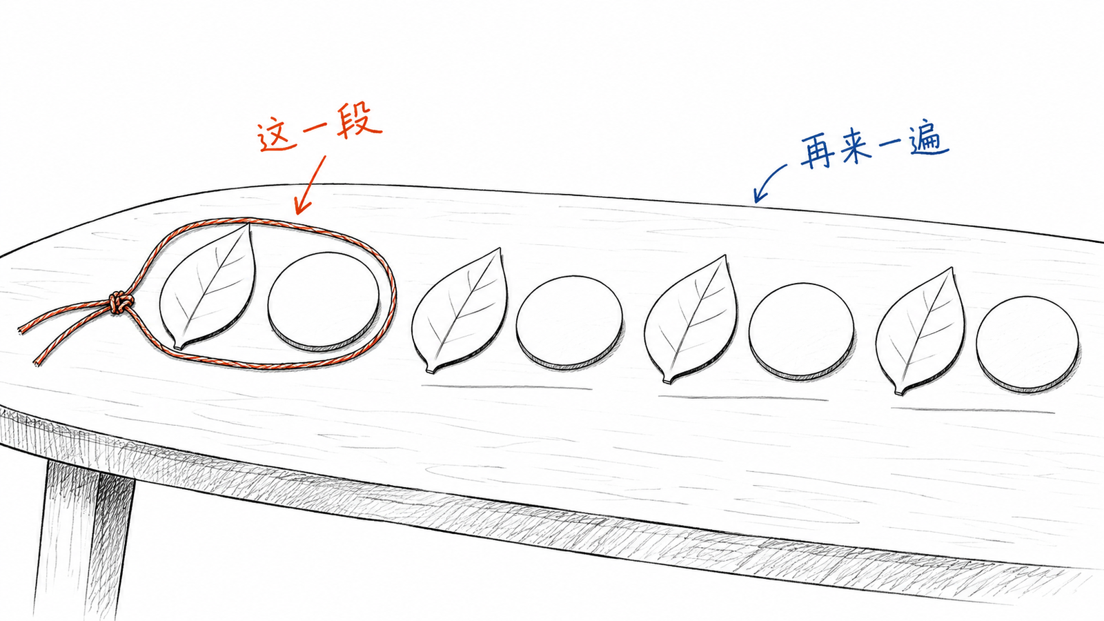 细绳圈住一组叶形和圆形,后续按组重复