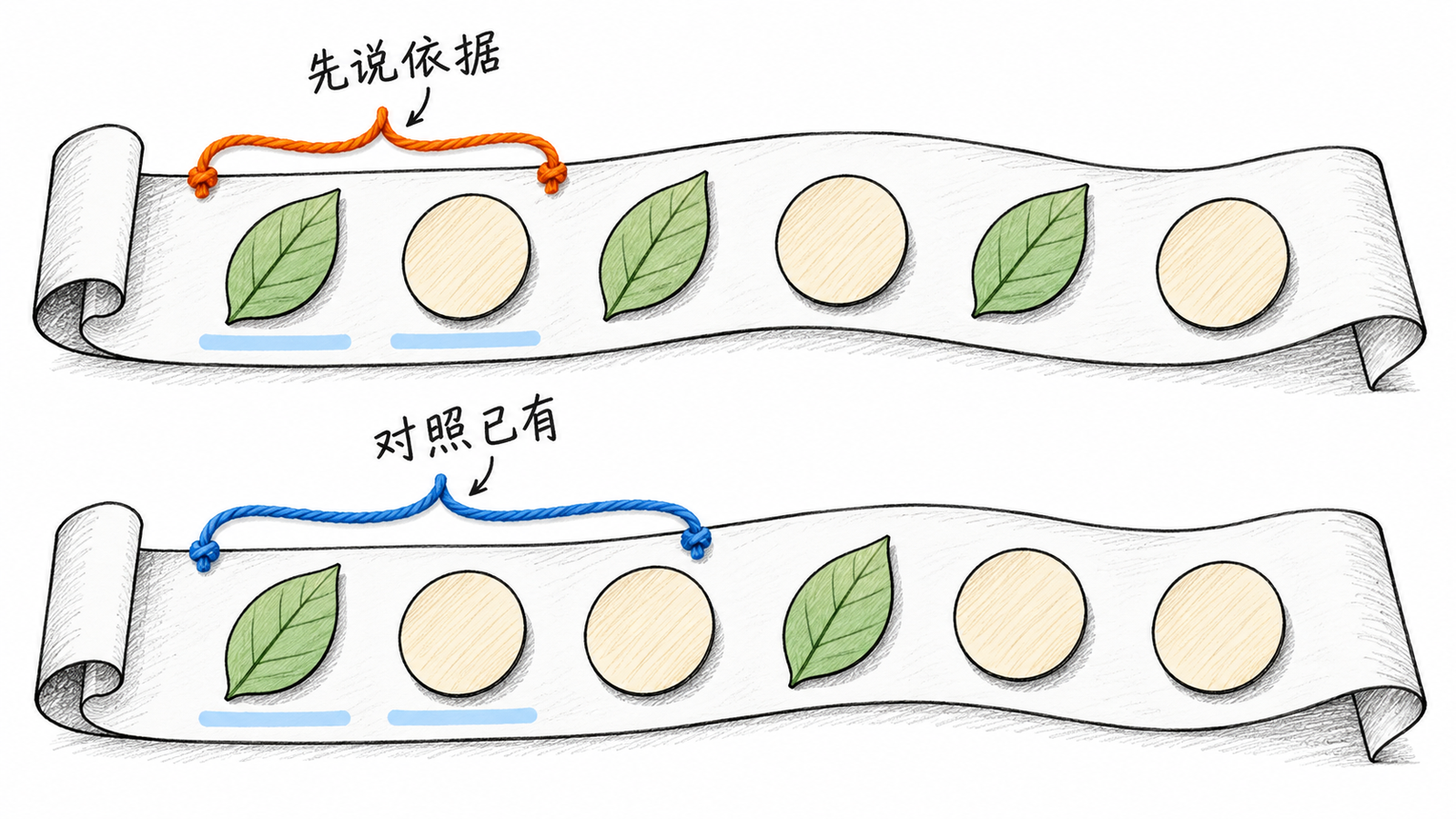 同一叶形圆形开头,可以接成两种不同重复单元